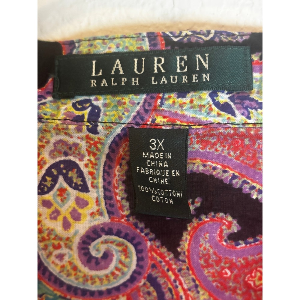 Lauren Ralph Lauren Womens 3X Paisley Lace Up Tunic Cotton Voile Top Multicolor - Picture 4 of 7